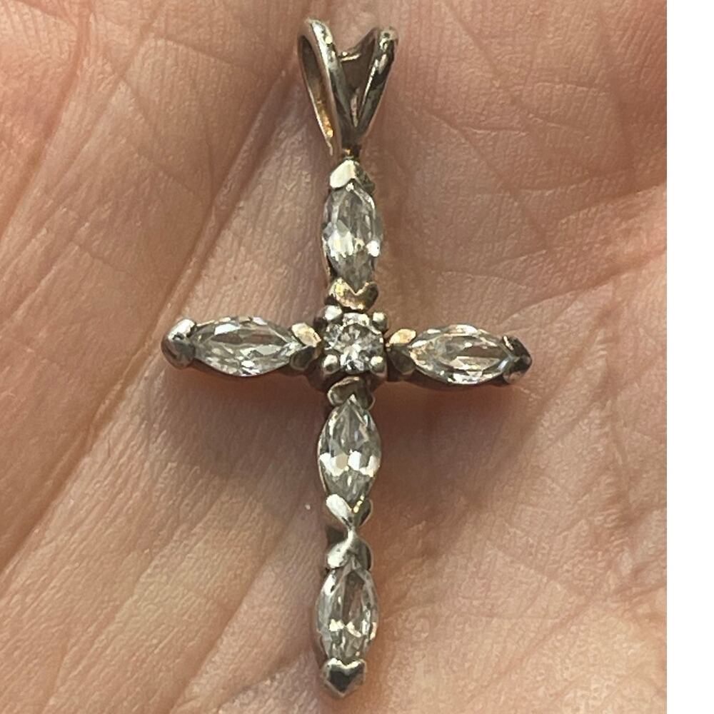 Vintage Sterling Silver Cross Pendant AVON 925 RJ Clear Stones